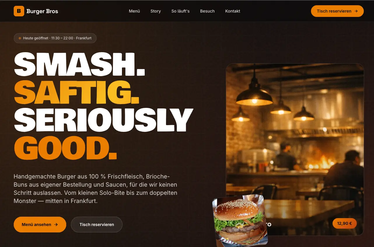 Burger Bros — Beispielwebsite für Gastronomie