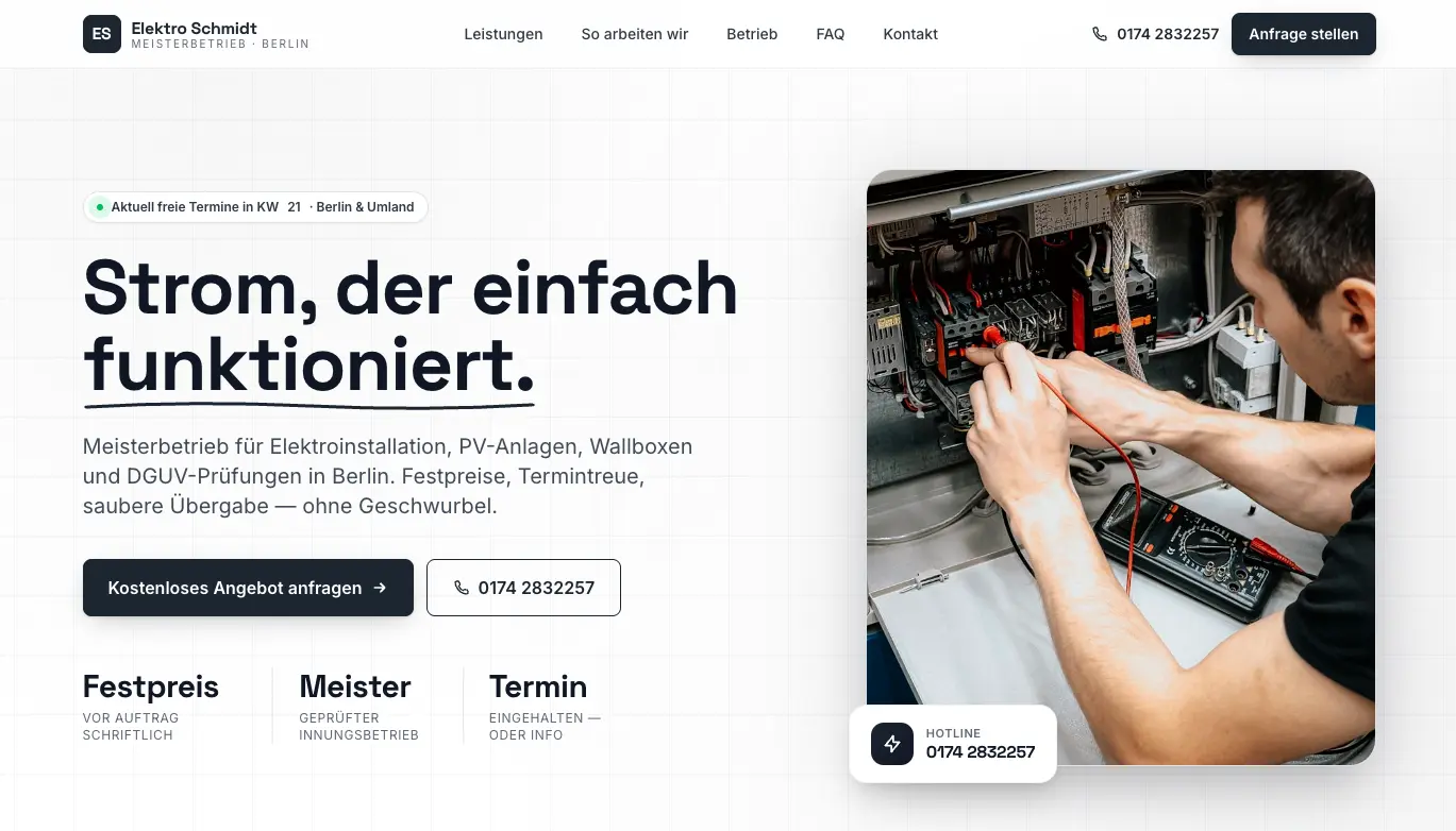Elektro Schmidt — sample website for trades